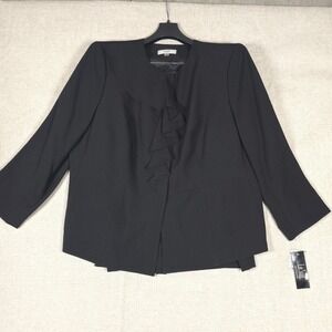 Le Suit Black Ruffled Collar Blazer Jacket Womens 20W Button Front Career
